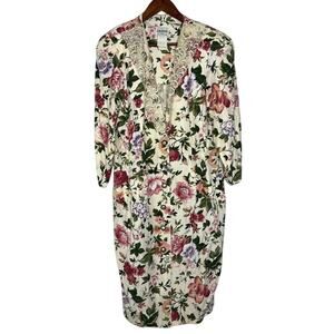 Atina by Karon Crosby 90s Floral Midi Dress 18 Lace Trim Cottagecore Teacher USA